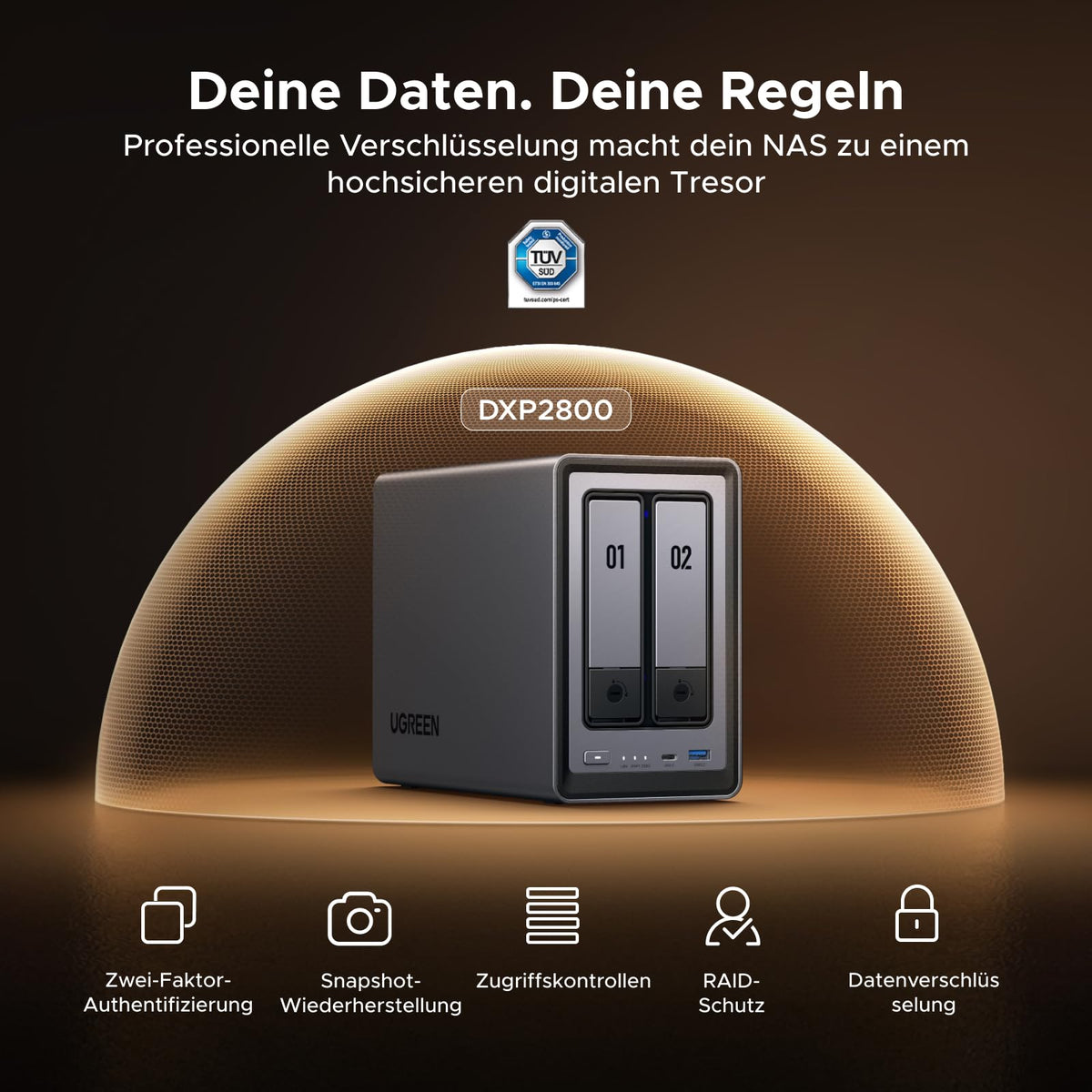 2-Bay NAS DXP2800 mit Intel N100 2,5 GbE 8 GB DDR5 2x M.2 NVMe 4K HDMI bis 80 TB ohne HDD