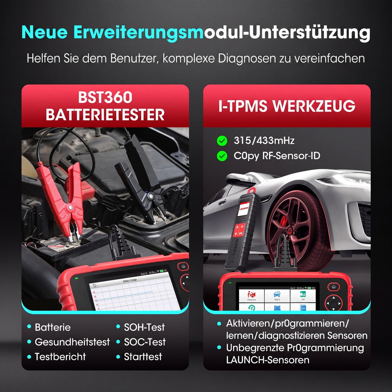 OBD2 Diagnosegerät KFZ Fehlerauslesegerät für ABS SRS Motor Getriebe 7 Reset-Funktionen AutoVIN