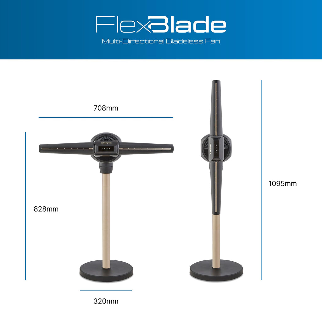 Flügelloser Standventilator FlexBlade 48 W mit 5 Stufen 36 dB 180° Luftauslässen 90° Oszillation 10-Stunden-Timer und Fernbedienung