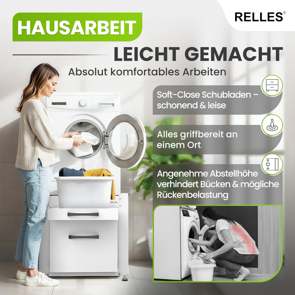 Waschmaschinen Untergestell A007 mit Schublade und Ablage 500 kg Tragkraft 62 x 62 x 57,5 cm höhenverstellbare Füße