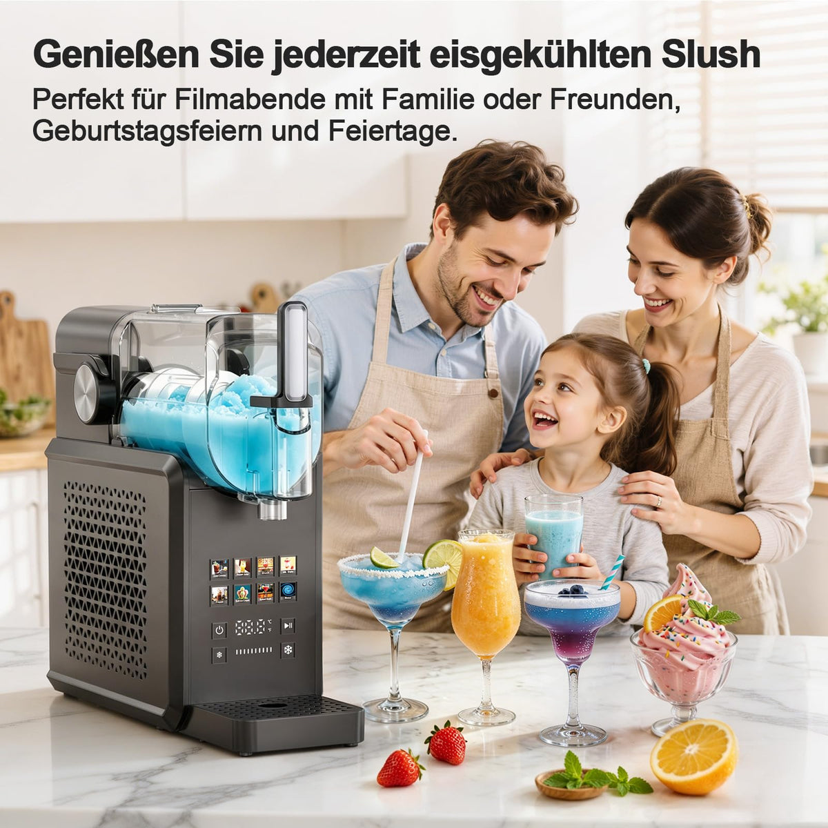 Slushmaschine 2,7 l mit 8 Programmen One-Touch Start Selbstreinigung für Slush Frappé Milchshake und gefrorene Getränke