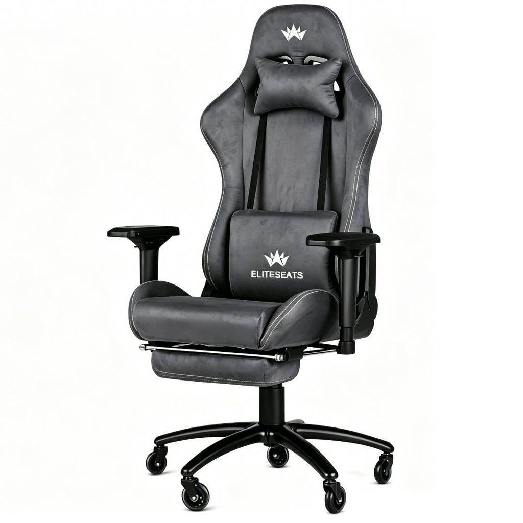 Gaming Stuhl ergonomisch mit Fußstütze 150 kg 4D Armlehnen Memory Foam Silent Wheels Anthrazit