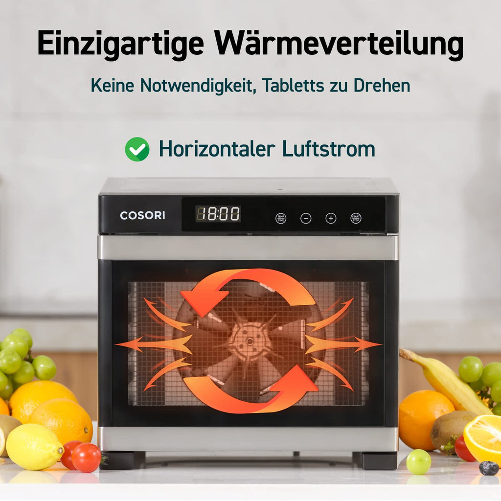 Dörrautomat CP267-FD 650W 6 Edelstahl-Tabletts 35-75°C 48 Std. Timer LED-Display