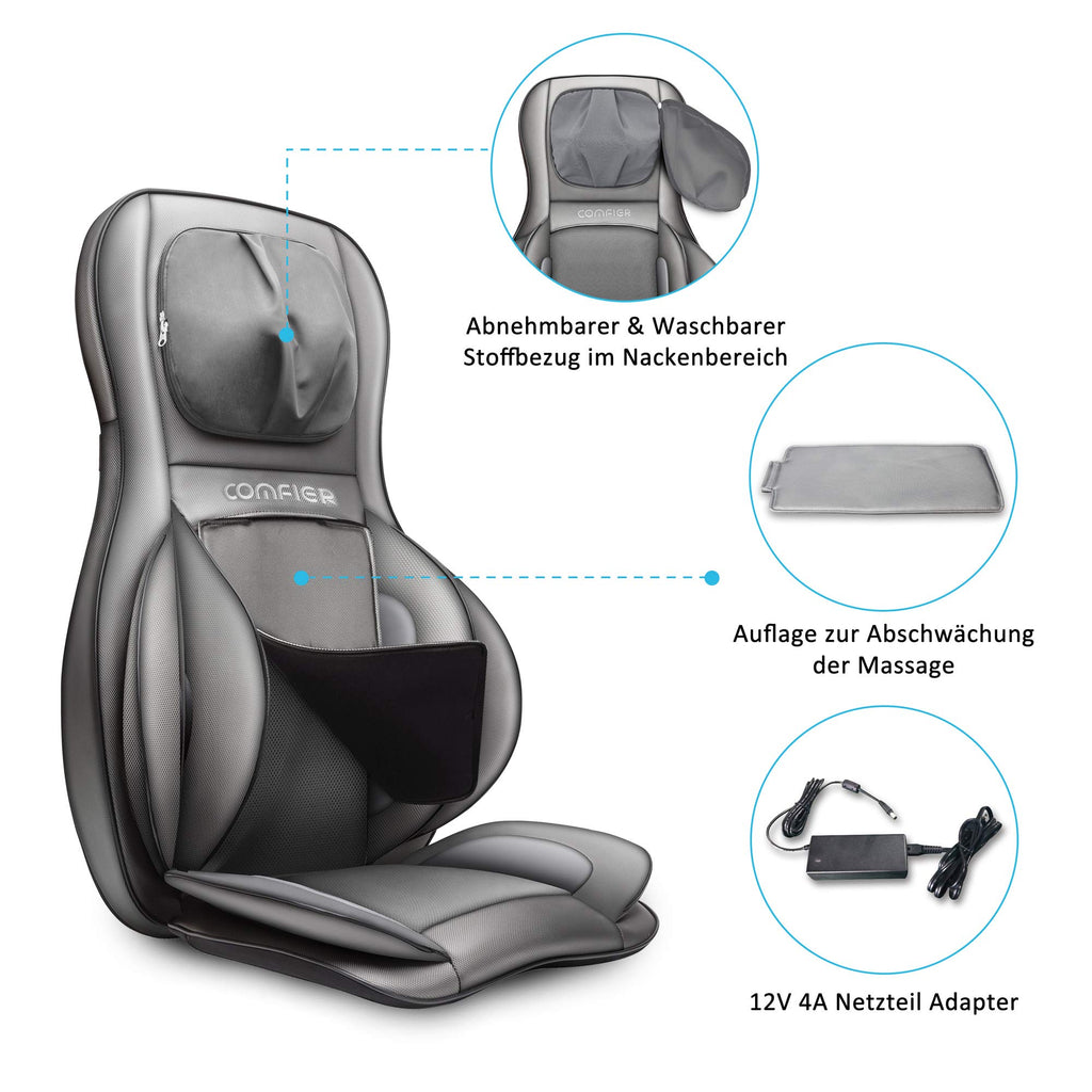 Shiatsu Massagesitzauflage mit Wärme 3D-Knetmassage Rollenmassage 3 Intensitätsstufen 15-Minuten-Timer für Nacken Rücken Schultern
