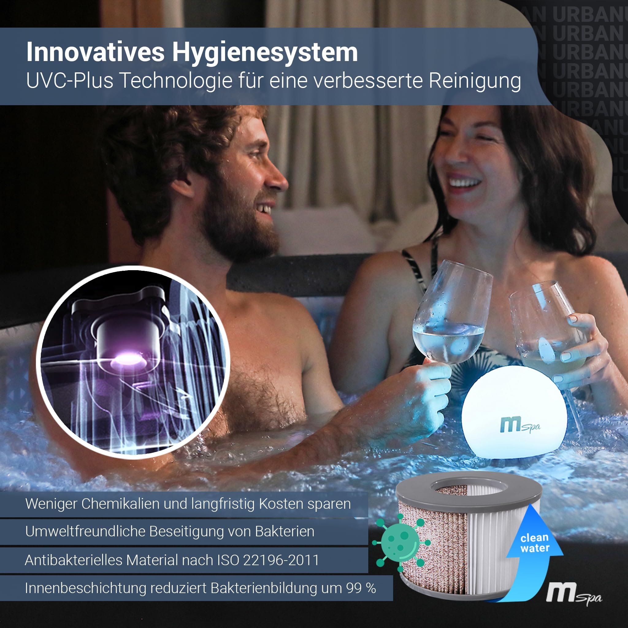 Aufblasbarer Whirlpool Aurora für 6 Personen Ø 204 x 70 cm 138 Massagedüsen RGB-LED-Beleuchtung