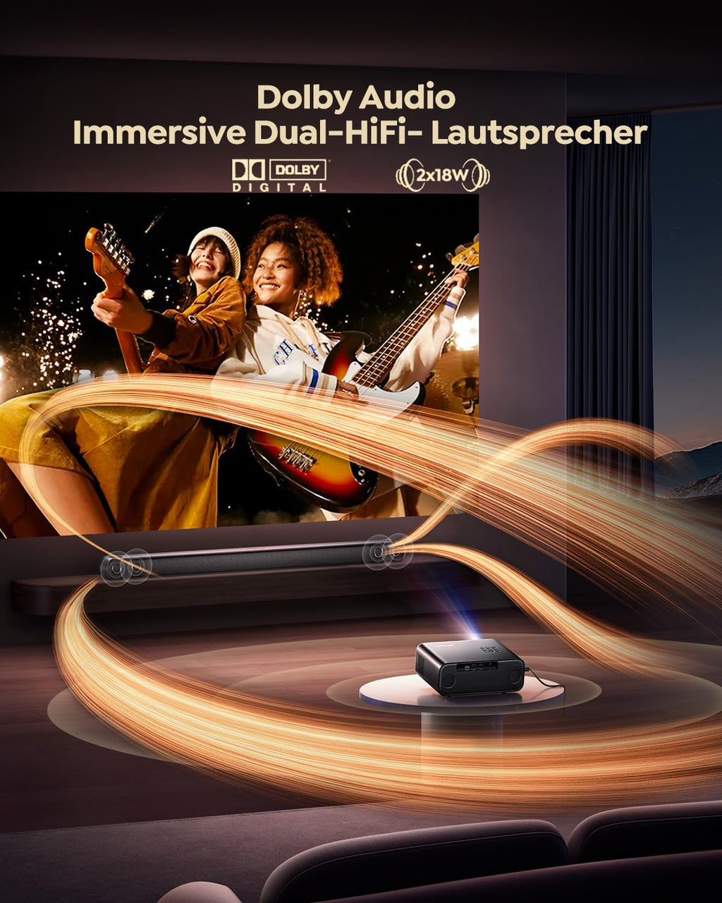 Smart Beamer P62 Pro 1080P 1300 ANSI 4K Unterstützung Autofokus 6D Trapezkorrektur WiFi 6 Bluetooth 5.2 Dolby Audio