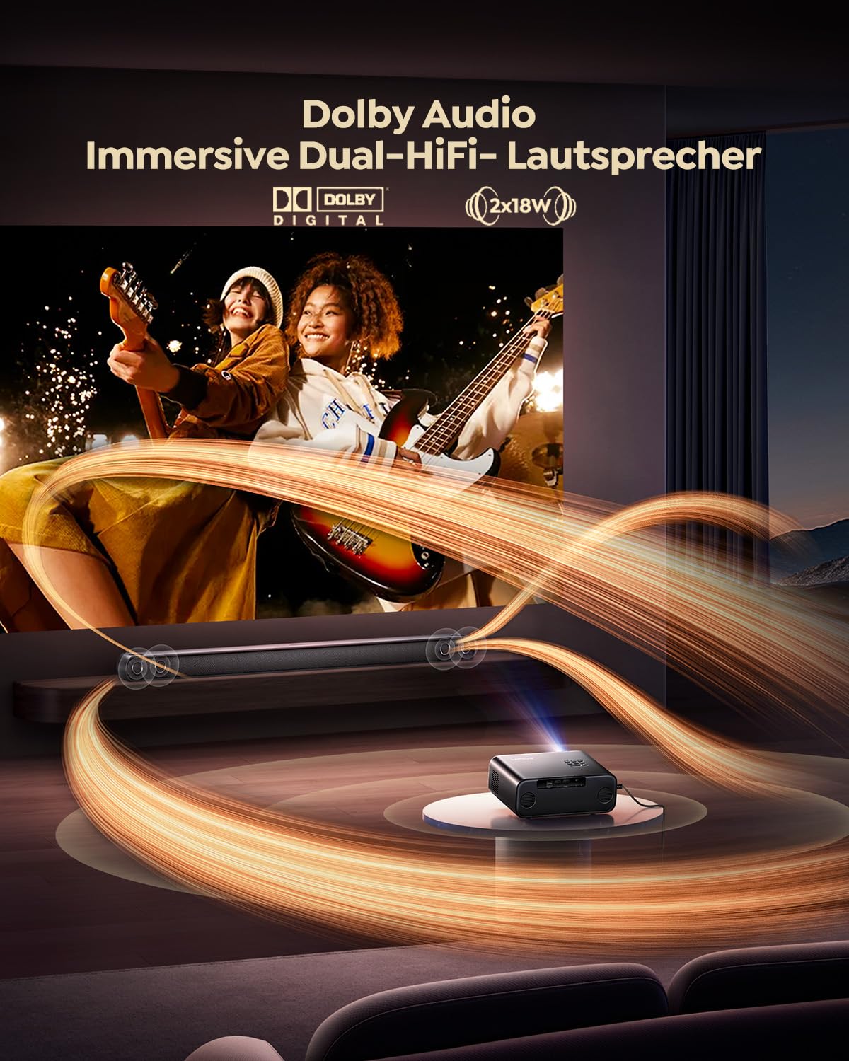 Smart Beamer P62 Pro 1080P 1300 ANSI 4K Unterstützung Autofokus 6D Trapezkorrektur WiFi 6 Bluetooth 5.2 Dolby Audio