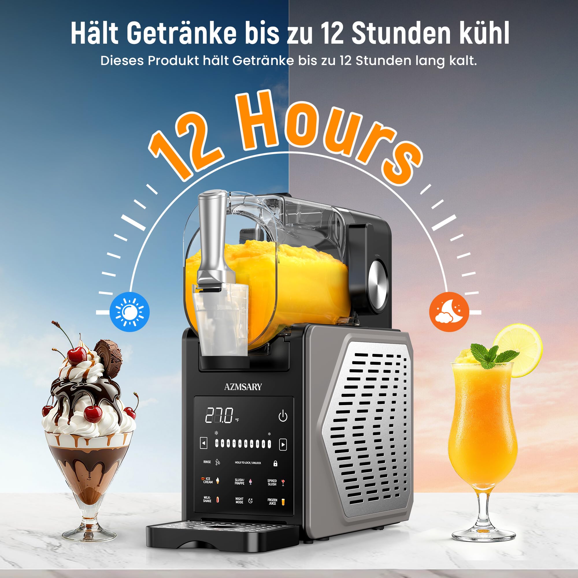 Slush Maschine 2,5 L mit 6 Programmen LED-Display Kompressor Selbstreinigung Keep Cool Funktion Modell FS306