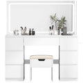 Schminktisch mit LED Spiegel TR-0884 115 x 40 x 139 cm 7 Schubladen 3 Lichtfarben mit Steckdosen und Hocker