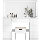 Schminktisch mit LED Spiegel TR-0884 115 x 40 x 139 cm 7 Schubladen 3 Lichtfarben mit Steckdosen und Hocker