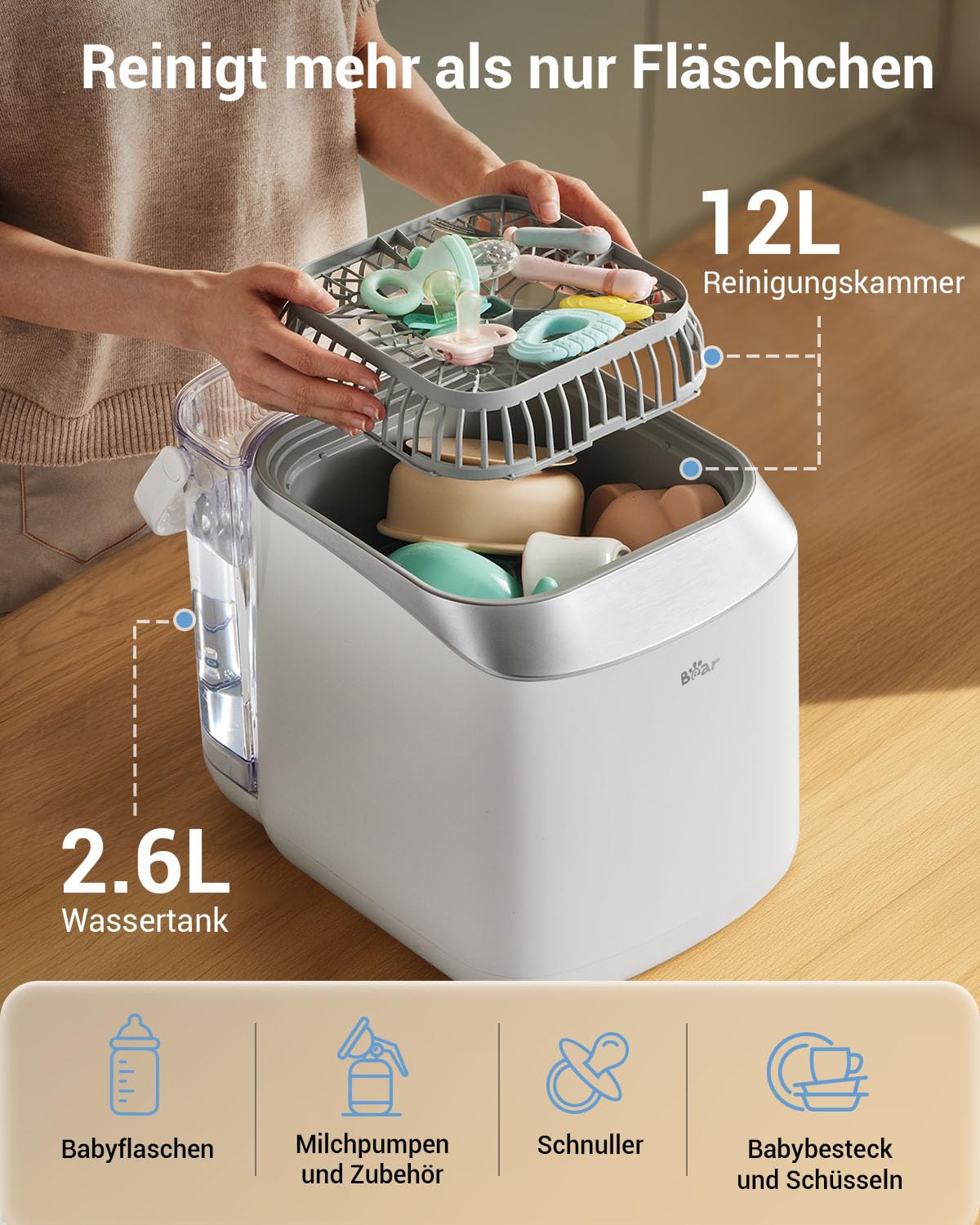Bottle Washer Pro Automatischer Flaschenreiniger Sterilisator und Trockner für Babyflaschen 5 Modi 72 Stunden Aufbewahrung 90 Reinigungstabletten