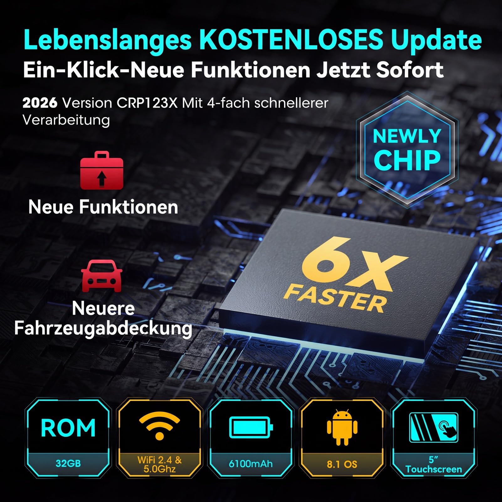 OBD2 Diagnosegerät KFZ Fehlerauslesegerät für ABS SRS Motor Getriebe 7 Reset-Funktionen AutoVIN