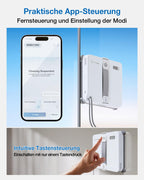 Fensterputzroboter WINBOT Mini 2 215 mm breit 55 mm dünn 4-Ecken-Bürsten 10 μm Ultraschallnebel 6 Reinigungsmodi App-Steuerung