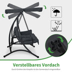 3-Sitzer Hollywoodschaukel mit Liegefunktion Sonnendach 300 kg 201 x 125 x 173 cm