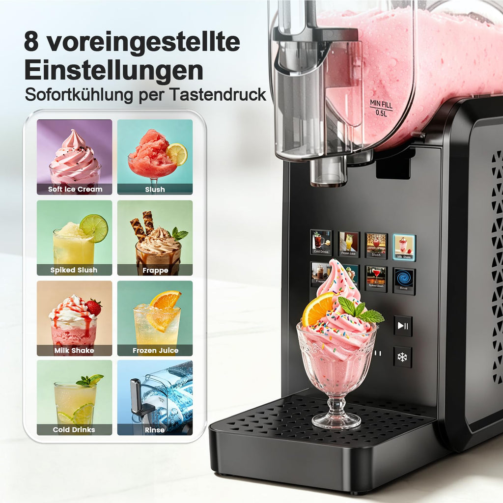 Slushmaschine 2,7 l mit 8 Programmen One-Touch Start Selbstreinigung für Slush Frappé Milchshake und gefrorene Getränke