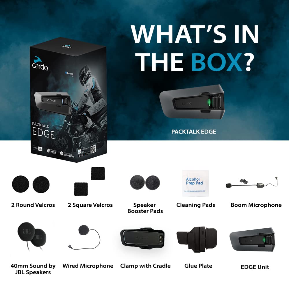 Motorrad Intercom Packtalk Edge Single Bluetooth 5.2 DMC 1,6 km 40 mm Lautsprecher Sprachsteuerung