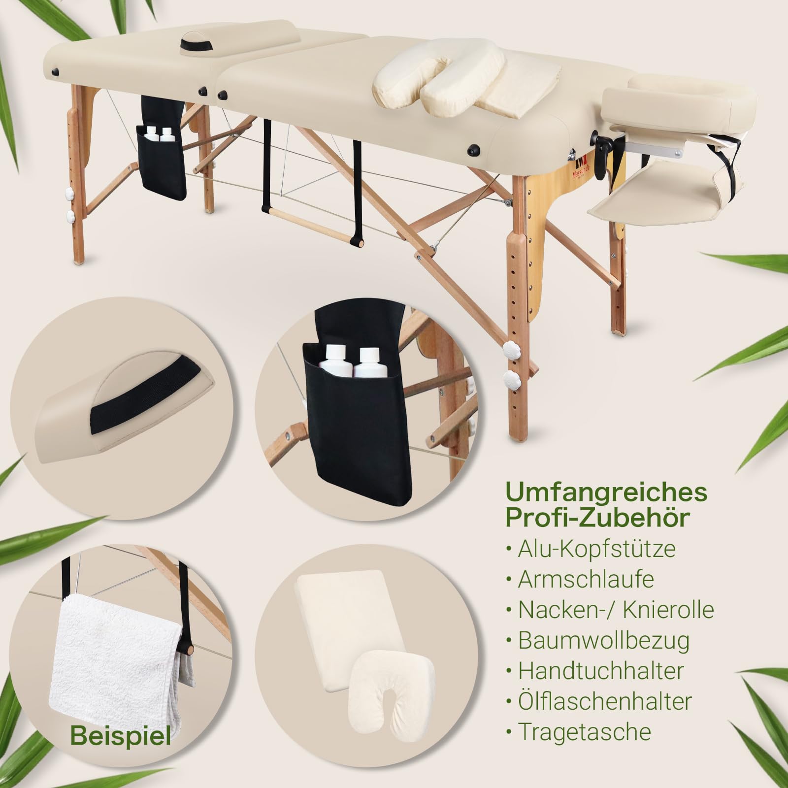 MA-CF-001 Massageliege klappbar höhenverstellbar 71 cm Holz 250 kg Belastbarkeit