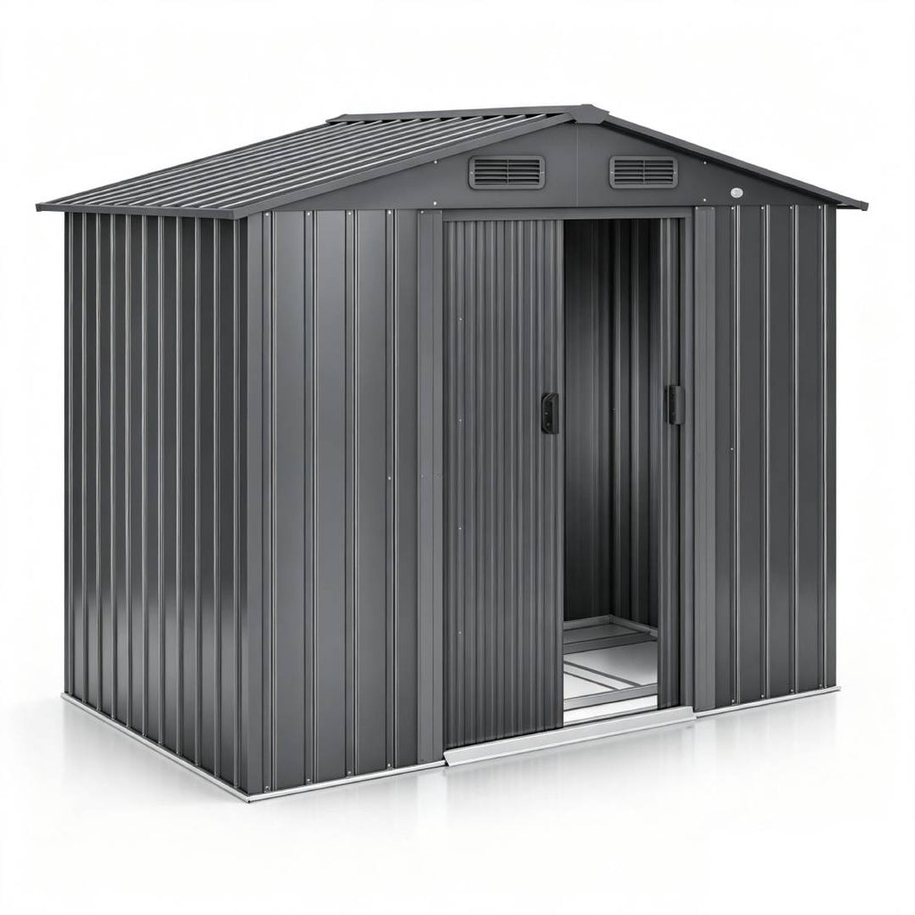 Metall Gerätehaus 4,2 m³ mit Fundamentrahmen 195 × 131 × 186 cm 2 Schiebetüren wetterfest