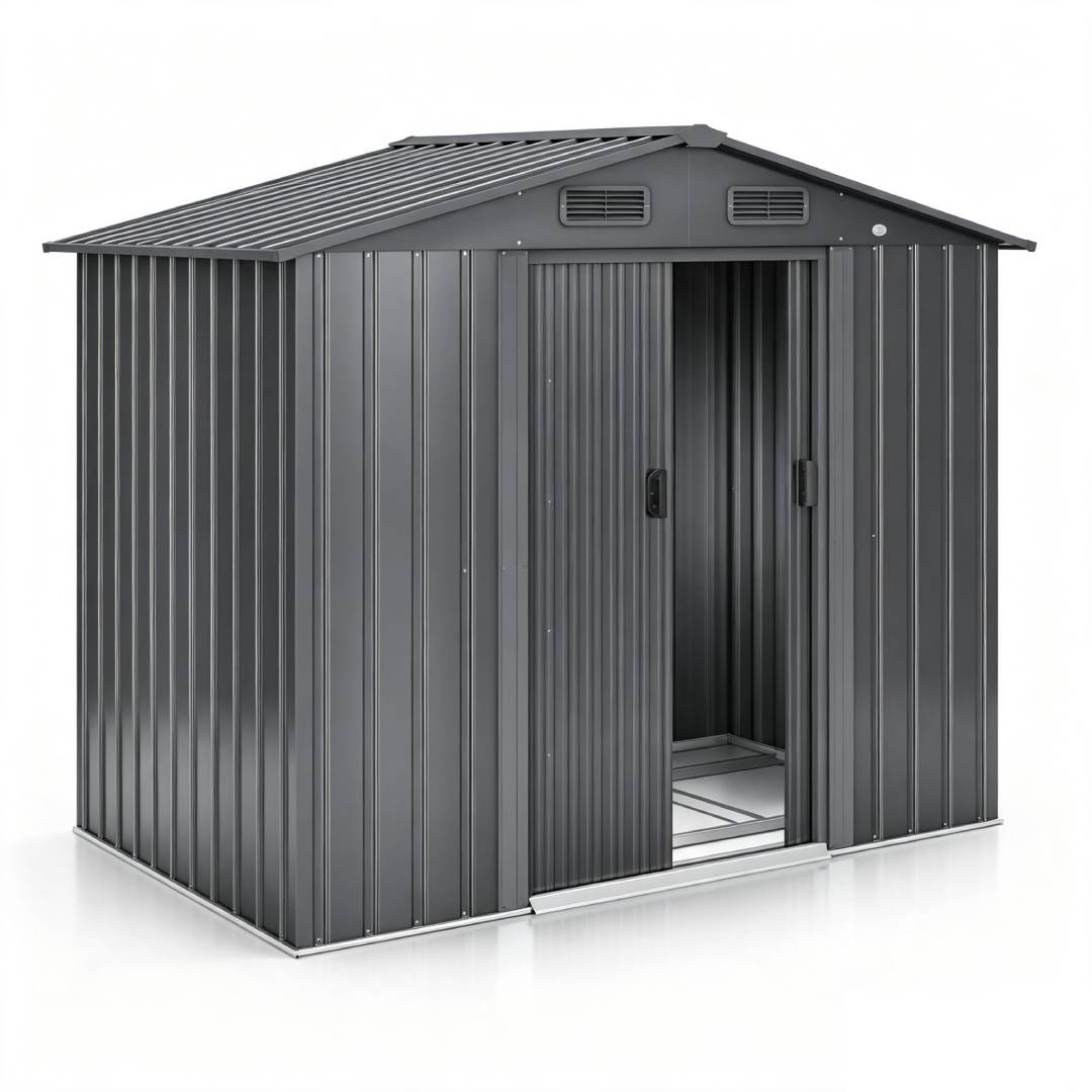 Metall Gerätehaus 4,2 m³ mit Fundamentrahmen 195 × 131 × 186 cm 2 Schiebetüren wetterfest