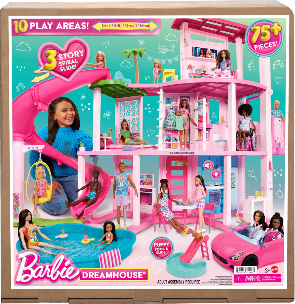 Puppenhaus Traumvilla HMX10 3 Etagen 10 Spielbereiche Pool Rutsche Aufzug 79 Teile mit Spielzeug-Welpe