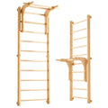Sprossenwand Kletterwand mit Klimmzugstange und Dip Extension 220 cm aus Buchenholz und Kiefer bis 150 kg