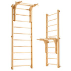 Sprossenwand Kletterwand mit Klimmzugstange und Dip Extension 220 cm aus Buchenholz und Kiefer bis 150 kg