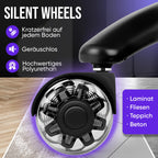 Gaming Stuhl ergonomisch mit Fußstütze 150 kg 4D Armlehnen Memory Foam Silent Wheels Anthrazit