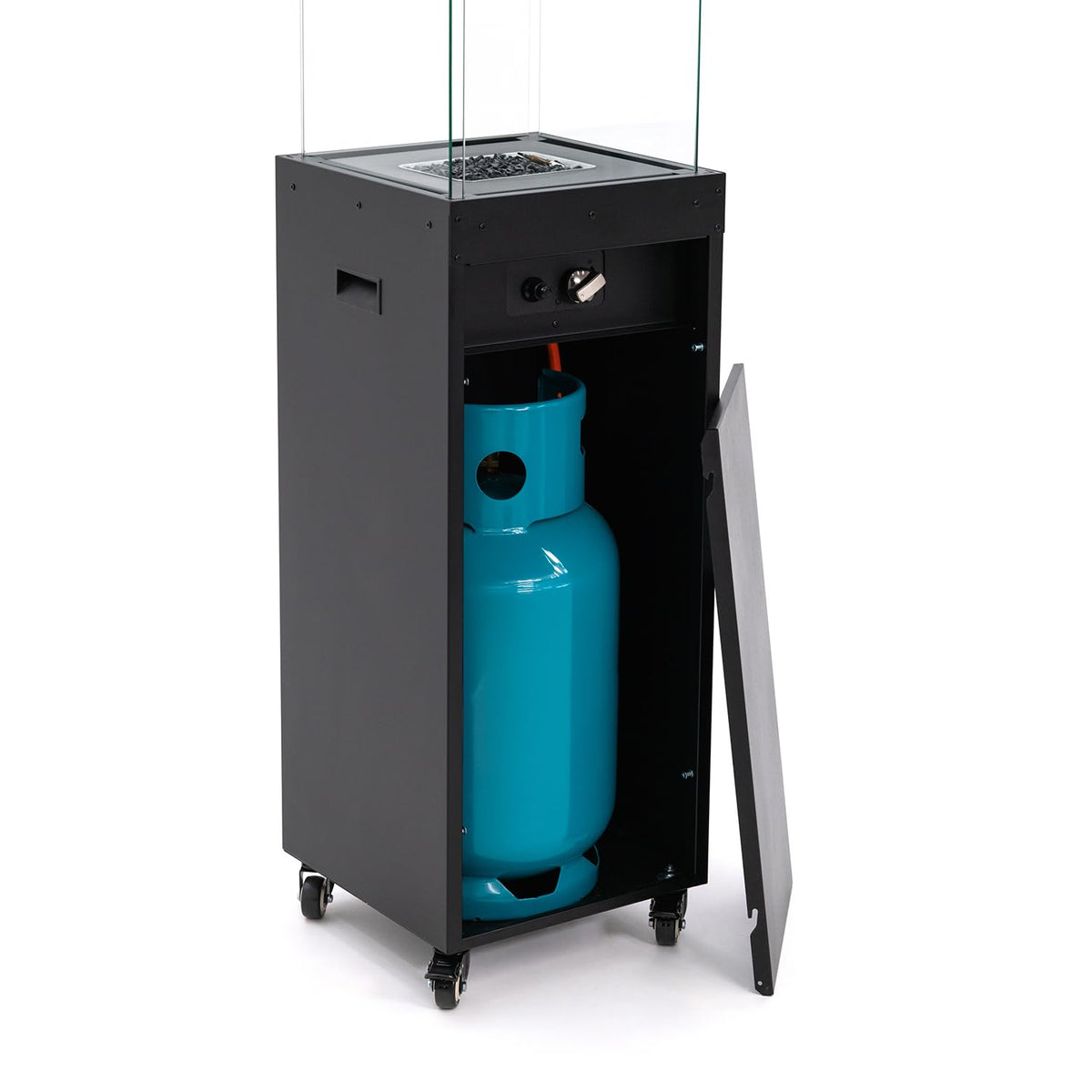 Gas-Terrassenheizer Faro 8 kW freistehend 36 x 36 x 150 cm Schwarz mit Gasregler und Schutzhülle