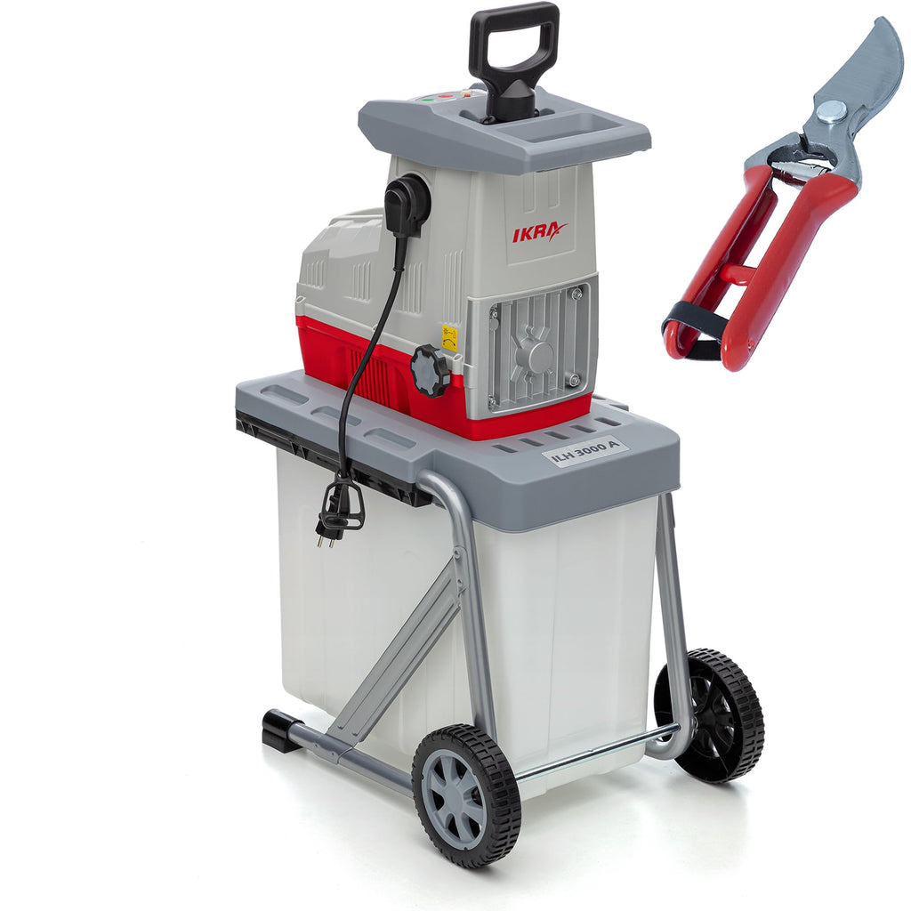 Elektro Walzenhäcksler ILH 3000A 3000 W für Äste bis 44 mm mit 60 L Fangbox automatischem Asteinzug