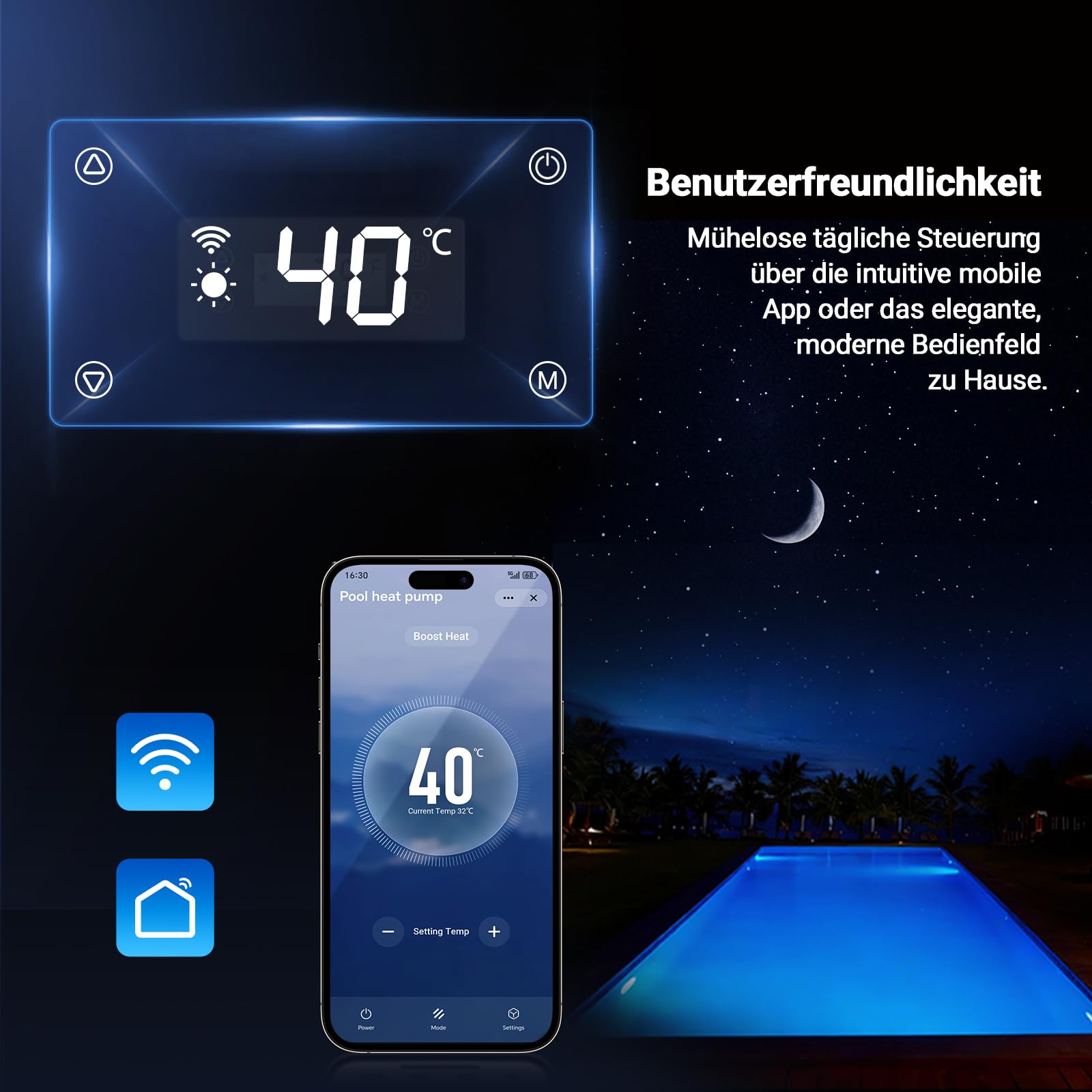 Pool Wärmepumpe H5 5 kW für Pools bis 20 m³ COP 5,51 Heizen Kühlen WLAN Steuerung Titan-Wärmetauscher