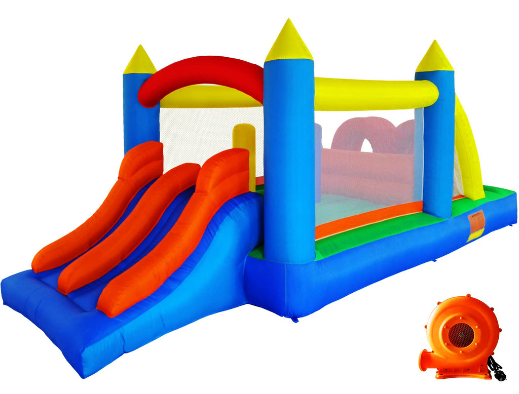Kinder-Hüpfburg HT-M1 488 x 240 x 190 cm für 3–5 Kinder mit Rutsche Kletterbereich und Gebläse