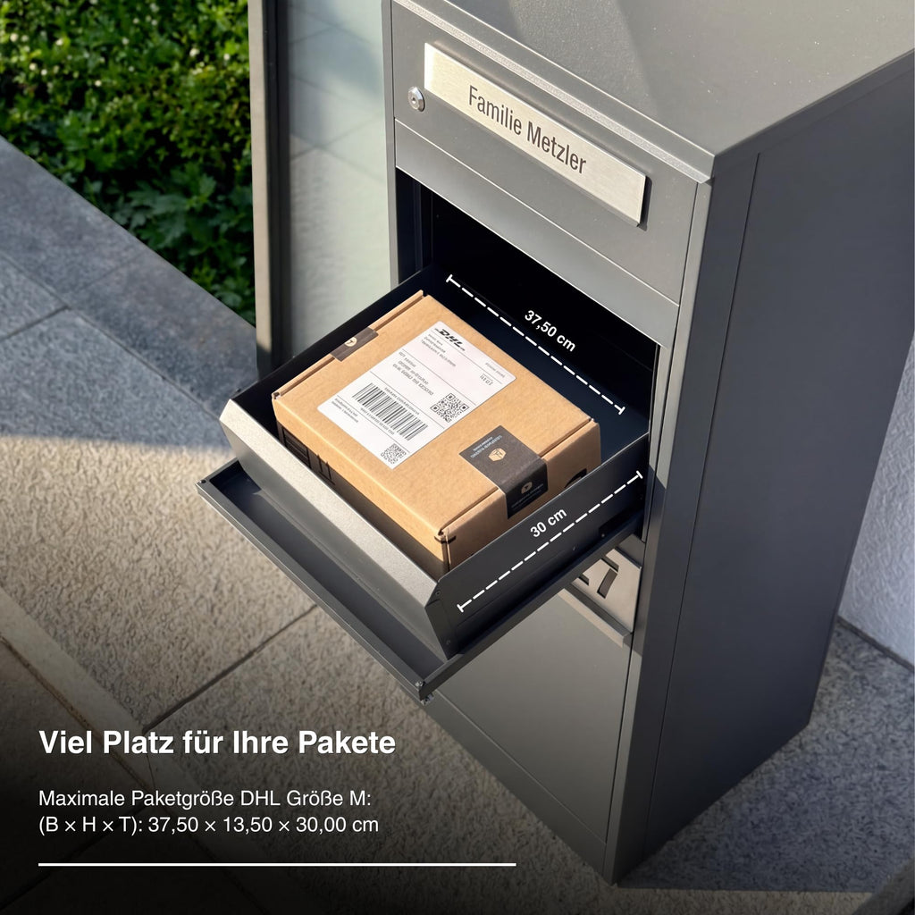 Paketbriefkasten mit großem Paketfach Bispo 2 112,9 x 50,3 x 37,4 cm Stahl abschließbar DIN C4 Einwurf 2 Schlüssel