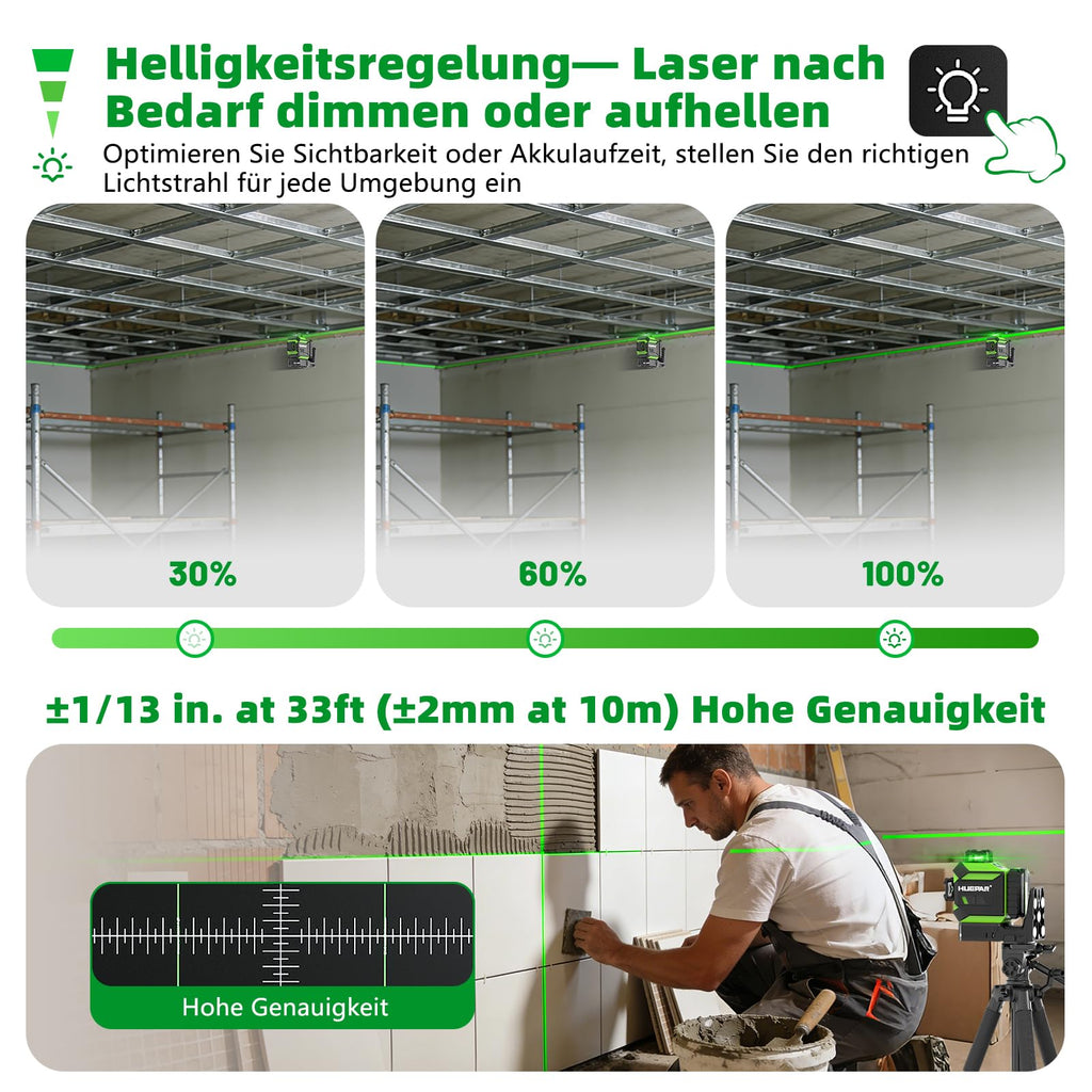 Kreuzlinienlaser 360° mit motorisierter Basis Fernbedienung automatischer Ausrichtung ±2 mm Präzision Pulsmodus 5200 mAh Akku