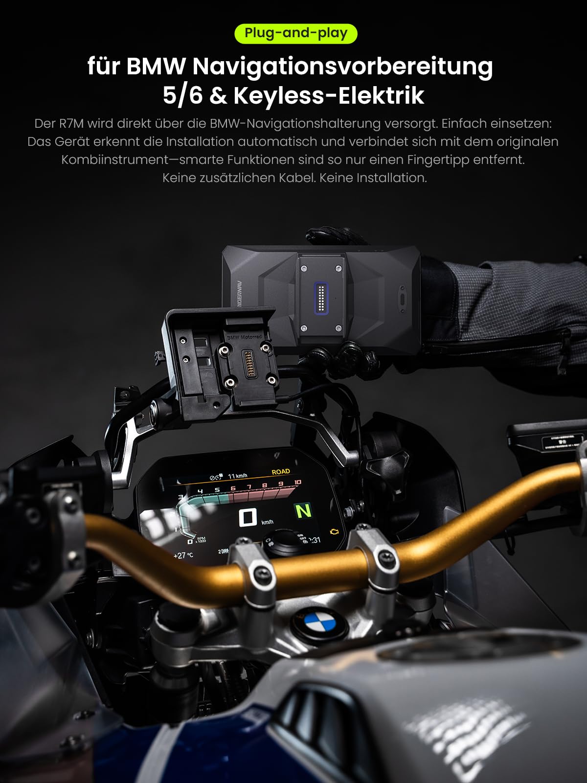 7 Zoll Motorrad Smart Display R7M mit Wireless CarPlay Android Auto GPS 1200 Nit IP69K