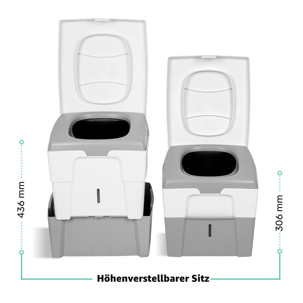 Mobile Trockentrenntoilette WandaGO P1 höhenverstellbar 31–44 cm 150 kg 6,5 L + 4,6 L Grau