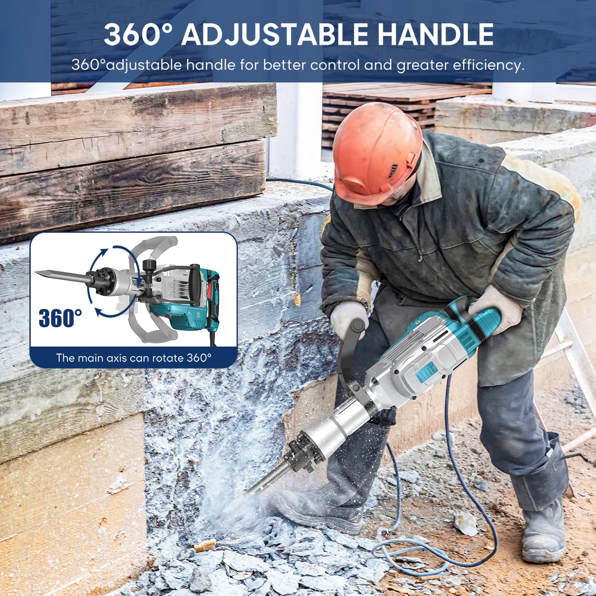 Abbruchhammer Z1G-DS-107HC 1700 W SDS-Hex 65 J mit 360° Drehgriff und Vibrationsdämpfung 2 Meißel Transportkoffer