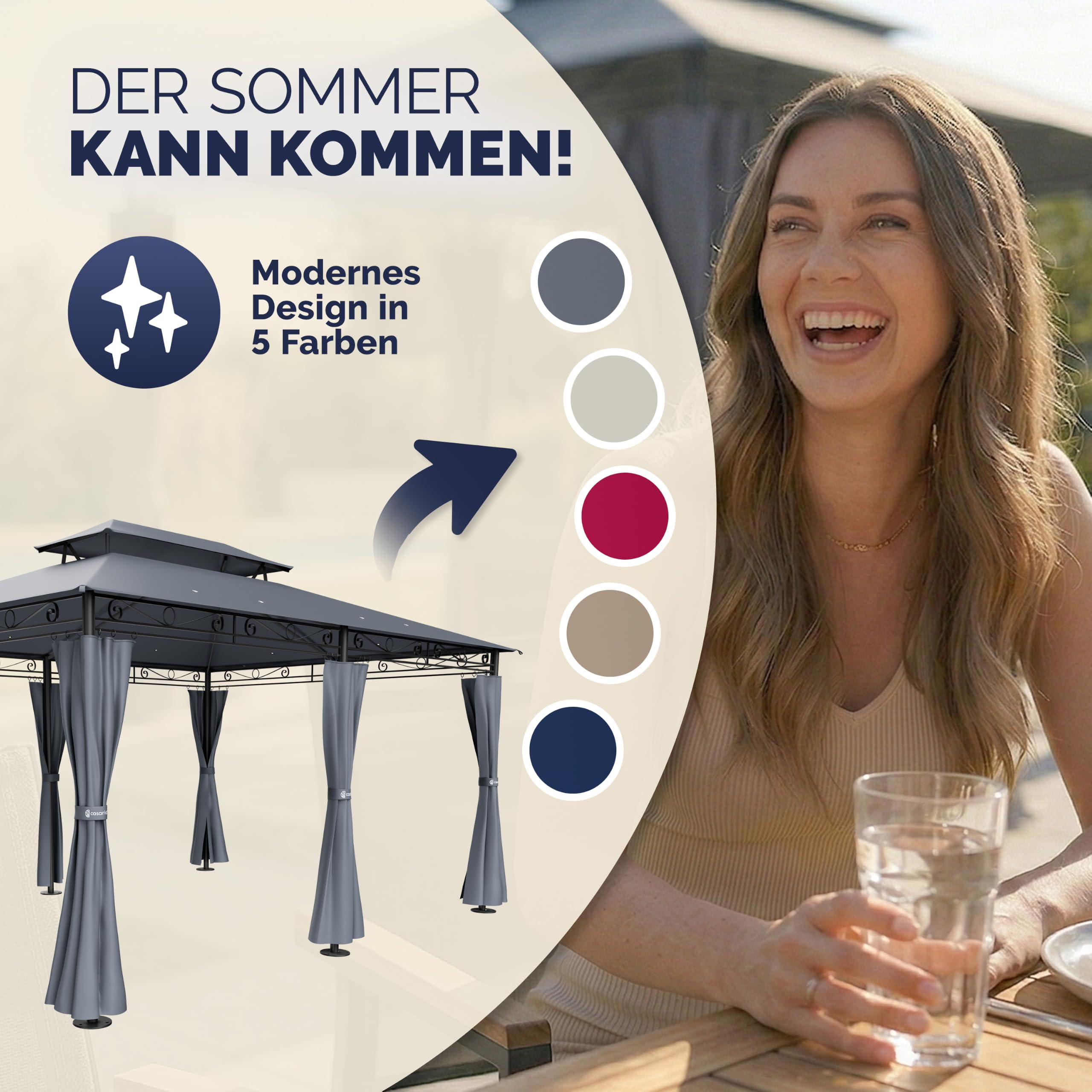 Pavillon 3 x 4 m mit Seitenteilen UV 50+ wasserabweisendes Dach Stahlgestell Dachhaube