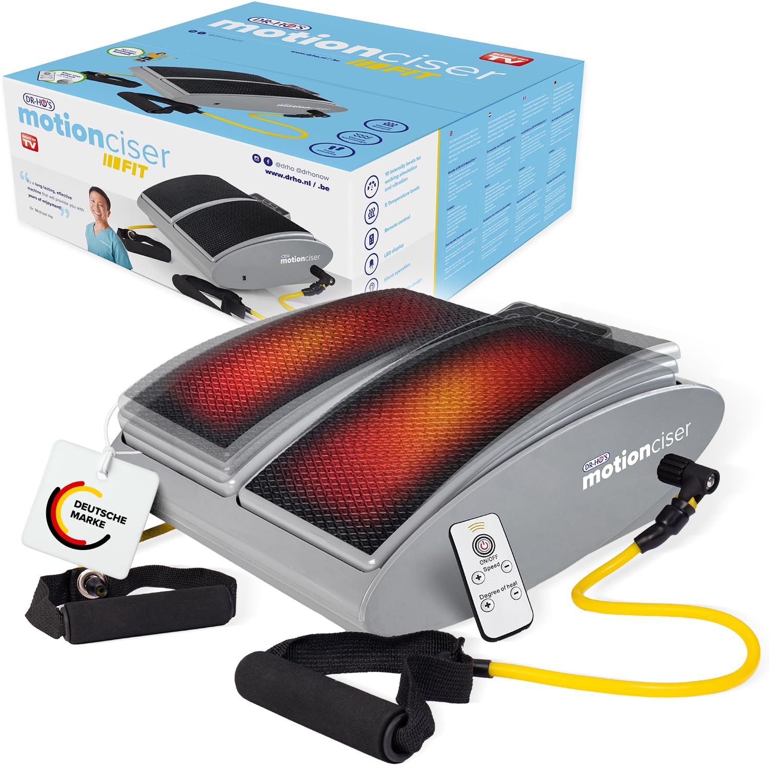 Elektrisches Fußmassagegerät MotionCiser mit Gehsimulation 10 Vibrationsstufen Infrarot-Wärme und Trainingsbändern