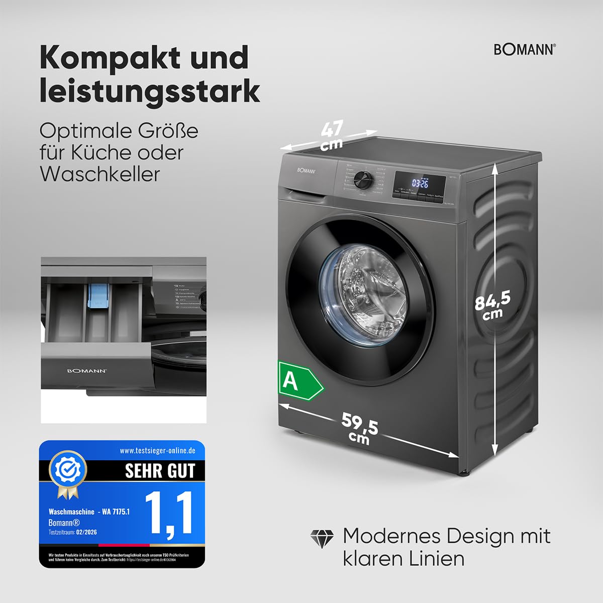 Waschmaschine WA 7175.1 7 kg Invertermotor 1400 U/min 15 Programme Energieeffizienzklasse A LED-Display