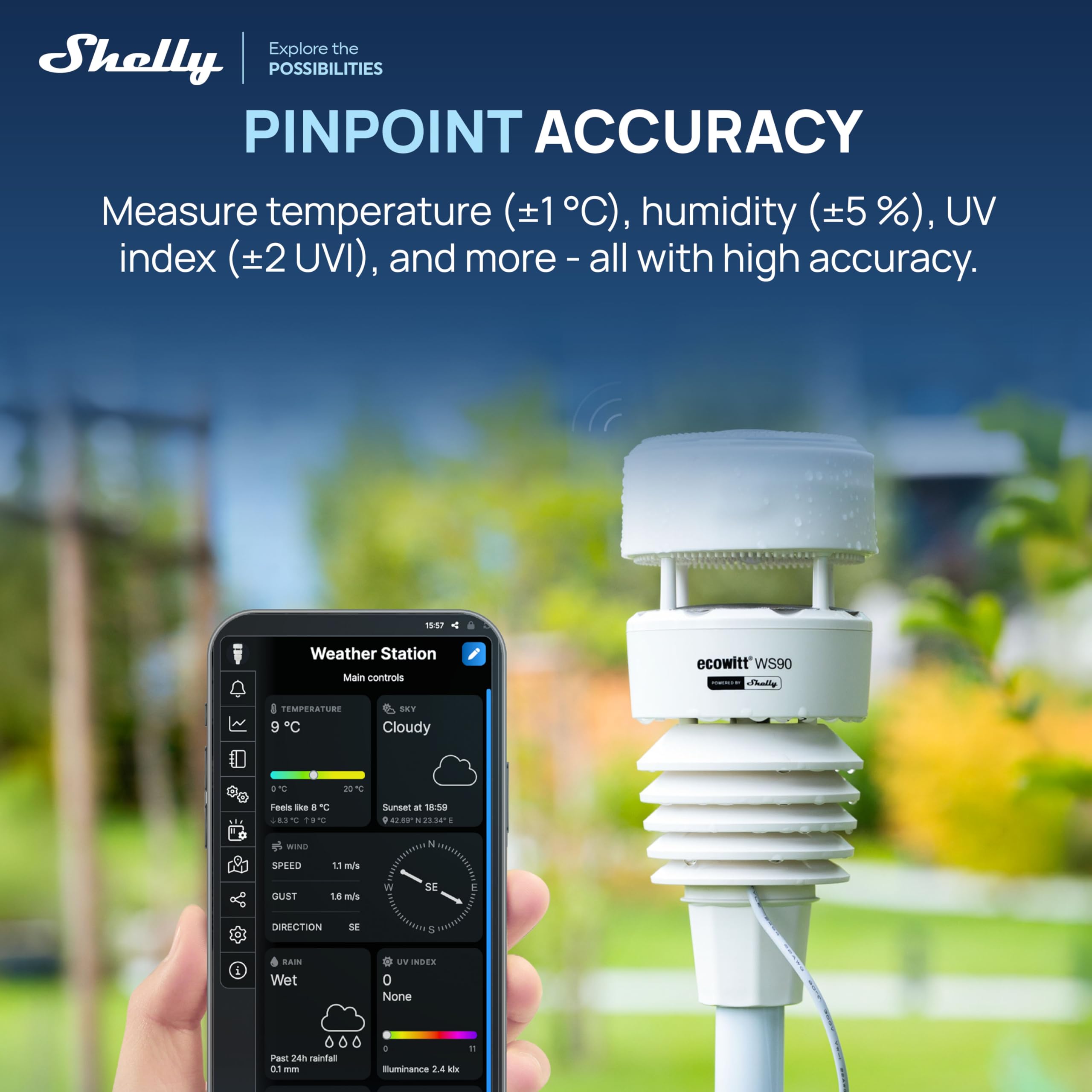 WS90 Smart Wetterstation 7-in-1 Bluetooth Zigbee Solar IPX5 UV Messung Regen Wind Temperatur