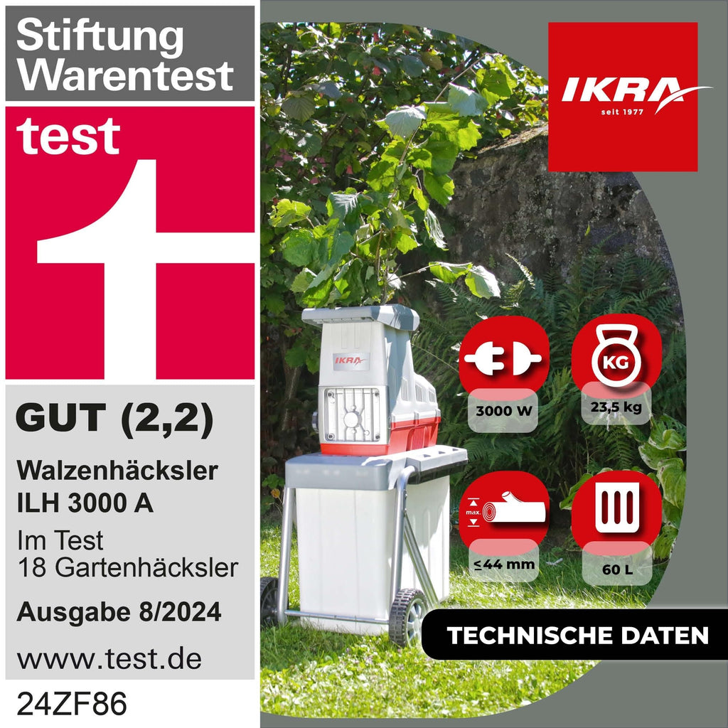 Elektro Walzenhäcksler ILH 3000A 3000 W für Äste bis 44 mm mit 60 L Fangbox automatischem Asteinzug