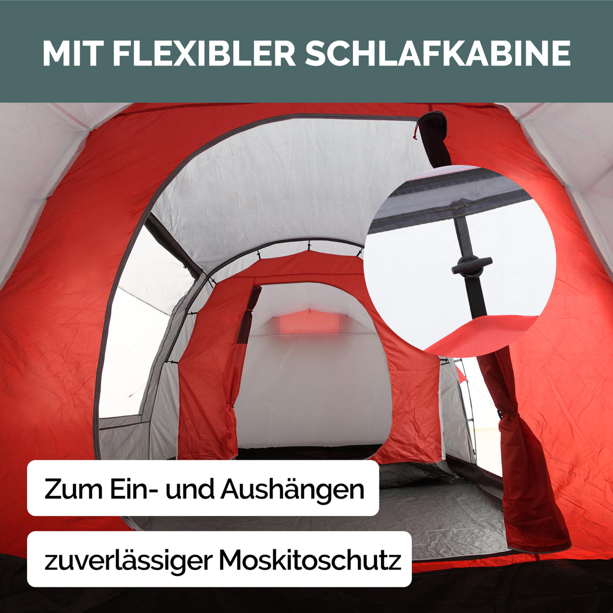 Familienzelt Lake 4 Personen Tunnelzelt 470 x 230 x 190 cm 2 Schlafkabinen 3000 mm Wassersäule Stehhöhe eingenähter Boden