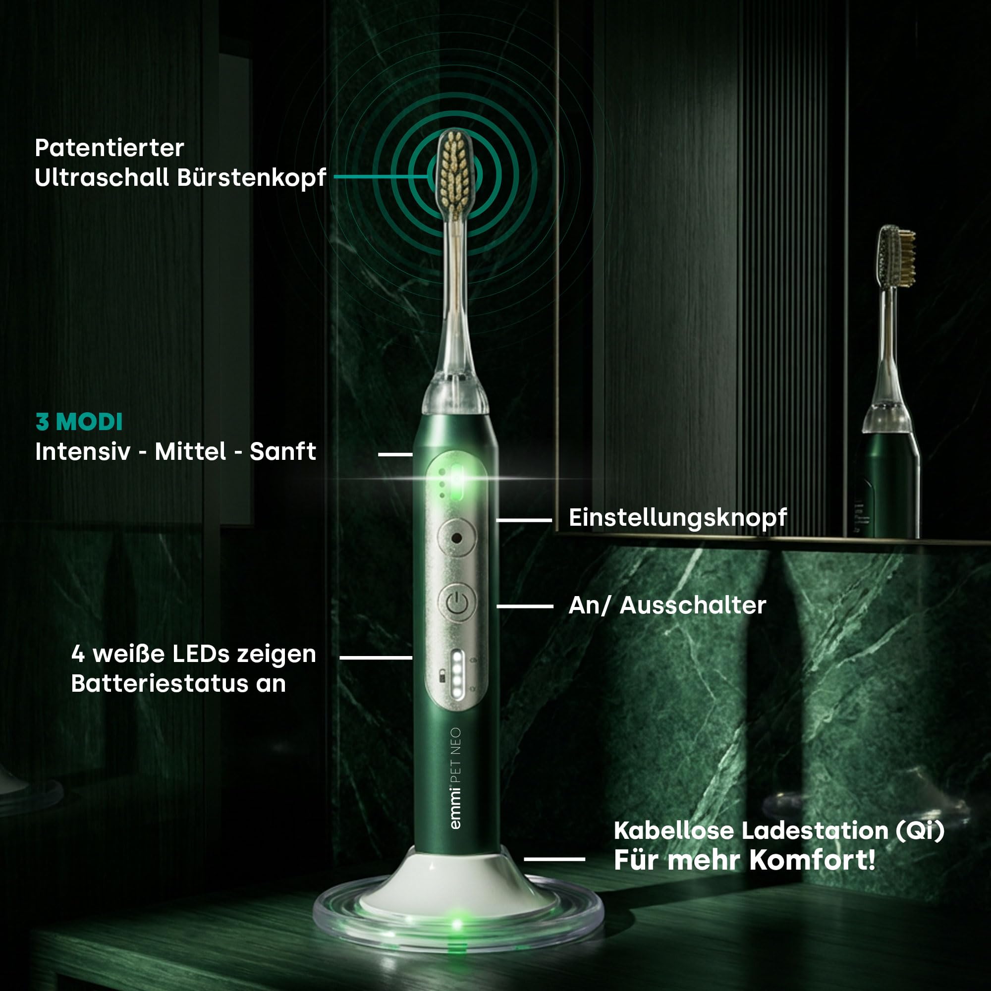 Ultraschall-Zahnbürste für Hunde NEO 96 Mio. Schwingungen 3 Reinigungsmodi 14 Tage Akkulaufzeit geräusch- und vibrationsfrei