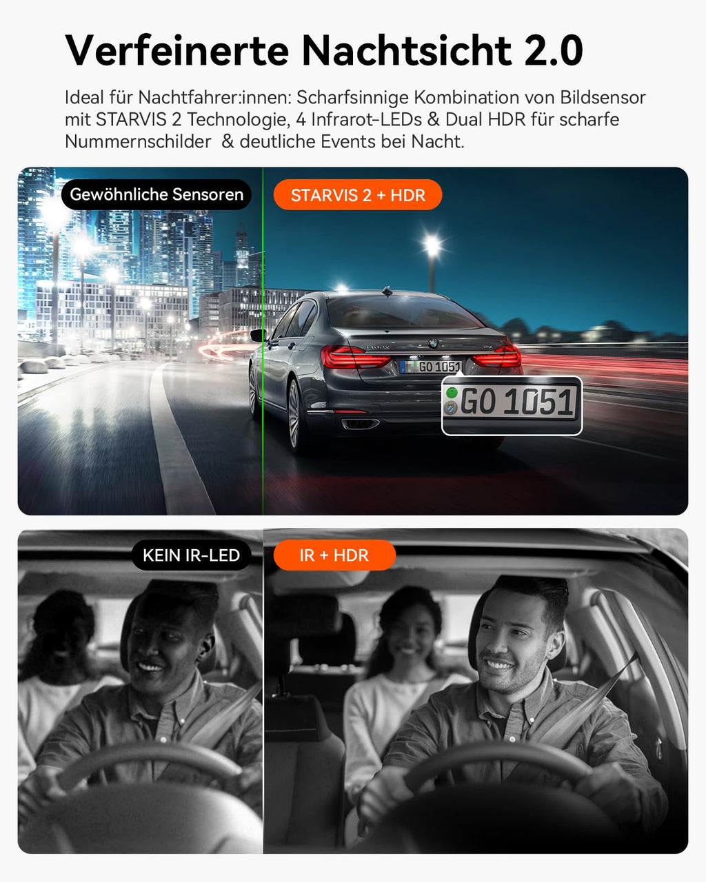 2K Dashcam N2X Dualkamera 2.5K 60FPS vorne und 1080P innen STARVIS 2 HDR 5GHz WLAN GPS Nachtsicht Sprachsteuerung