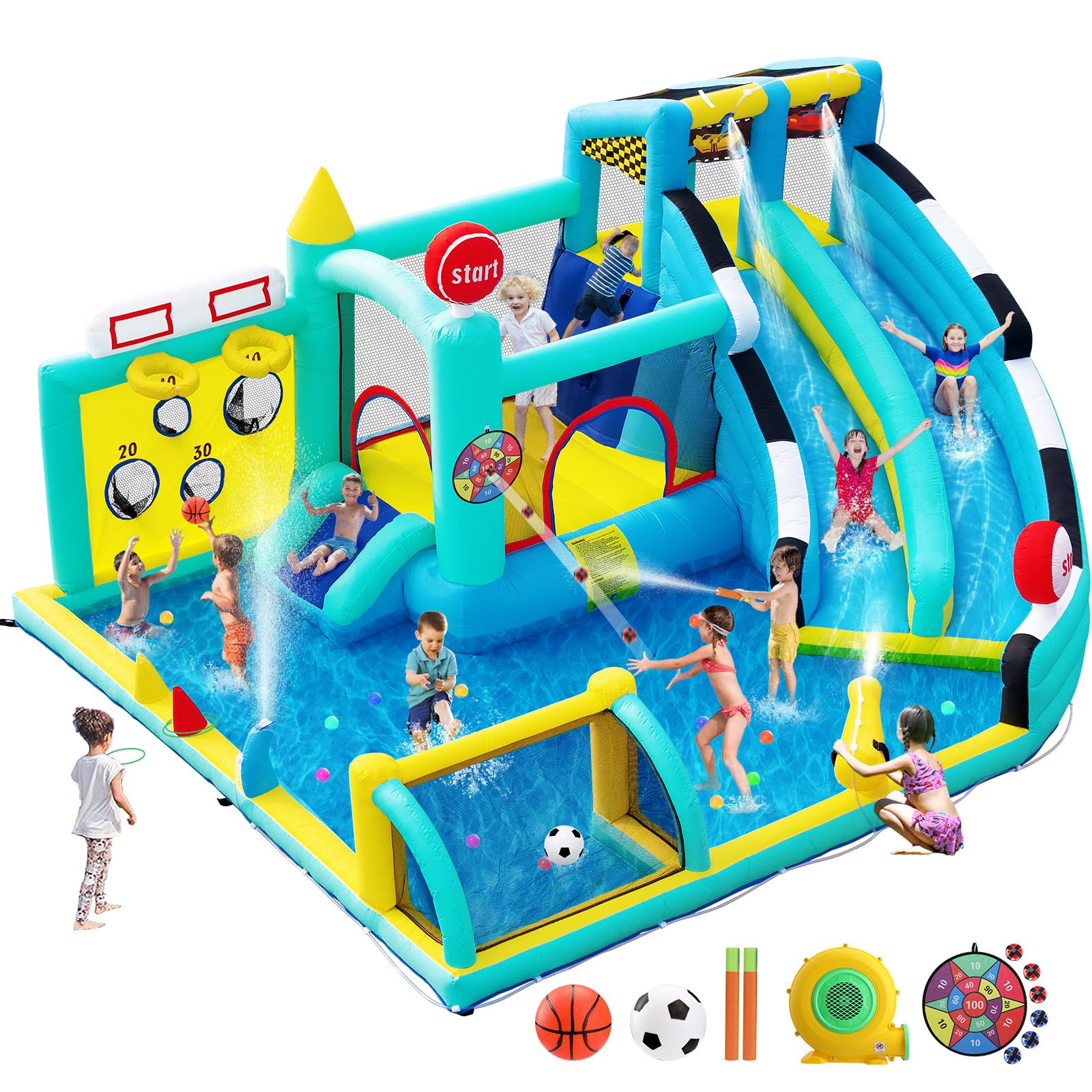 Kinder-Hüpfburg 20286 mit Wasserrutsche und Pool 452 x 416 x 210 cm 550-W-Gebläse für Indoor und Outdoor