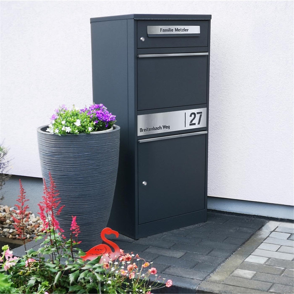 Paketbriefkasten mit großem Paketfach Bispo 2 112,9 x 50,3 x 37,4 cm Stahl abschließbar DIN C4 Einwurf 2 Schlüssel