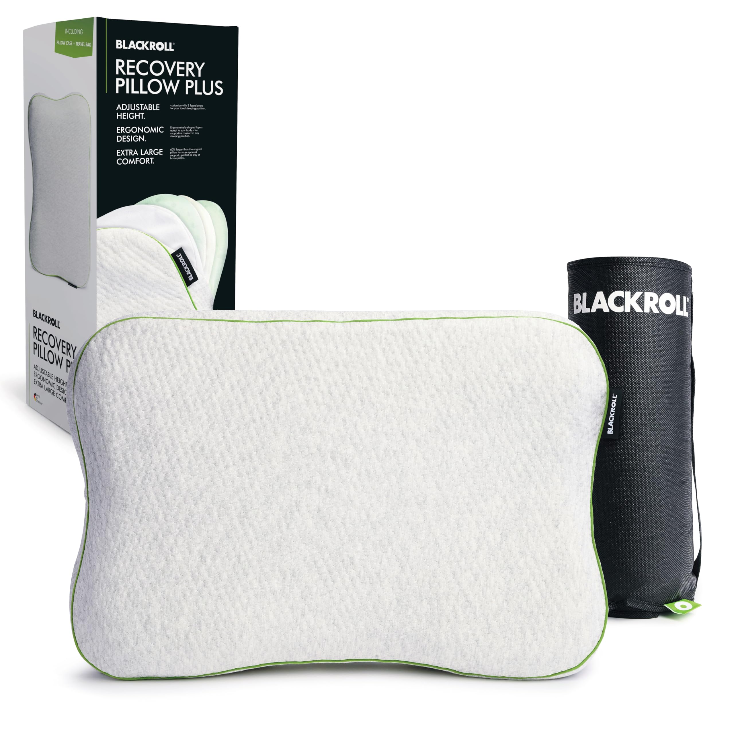 Ergonomisches Nackenkissen 60x40 cm höhenverstellbar 6–13 cm Memory Foam für Seiten Rücken und Bauchschläfer mit waschbarem Bezug und Travel Bag