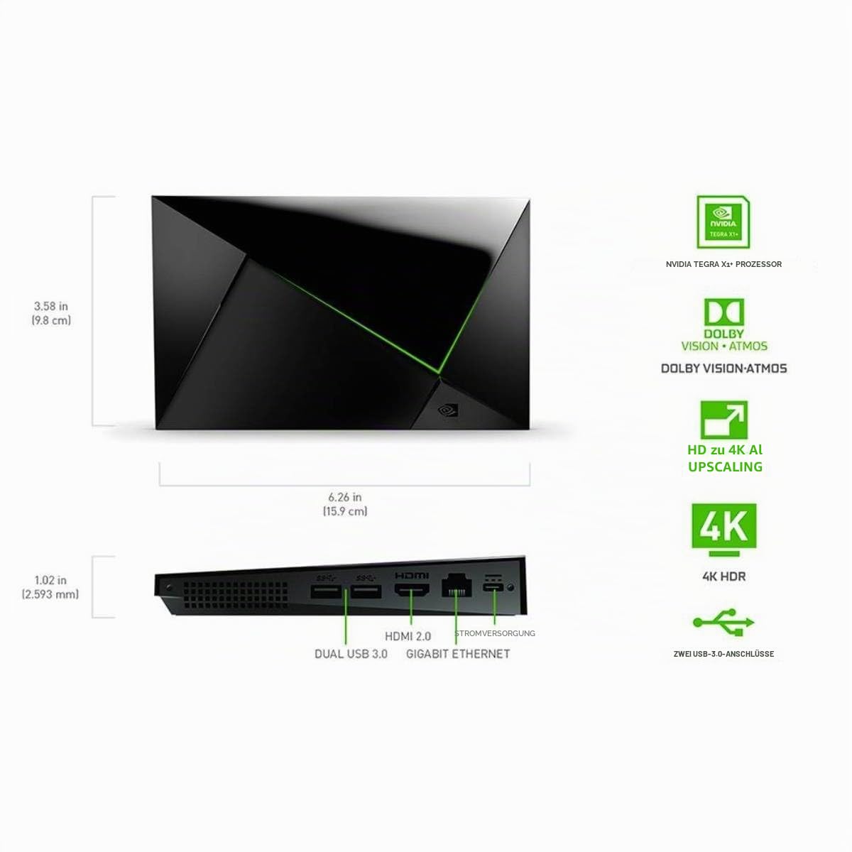 4K Streaming Media Player SHIELD TV Pro mit HDR Dolby Vision Dolby Atmos KI Upscaling HDMI USB und Fernbedienung