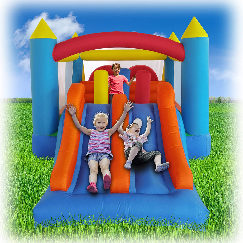 Kinder-Hüpfburg HT-M1 488 x 240 x 190 cm für 3–5 Kinder mit Rutsche Kletterbereich und Gebläse