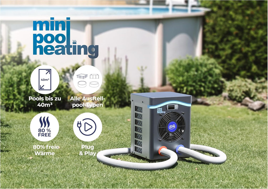 Pool Wärmepumpe Mini HPM20 Heizsystem für Aufstellpools bis 20 m³ 230V kompakte Poolheizung für Holz und Stahlrahmen Pools Grau